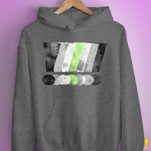 Agender Pride Grunge Exclamation Points Hoodie - Grey Heather